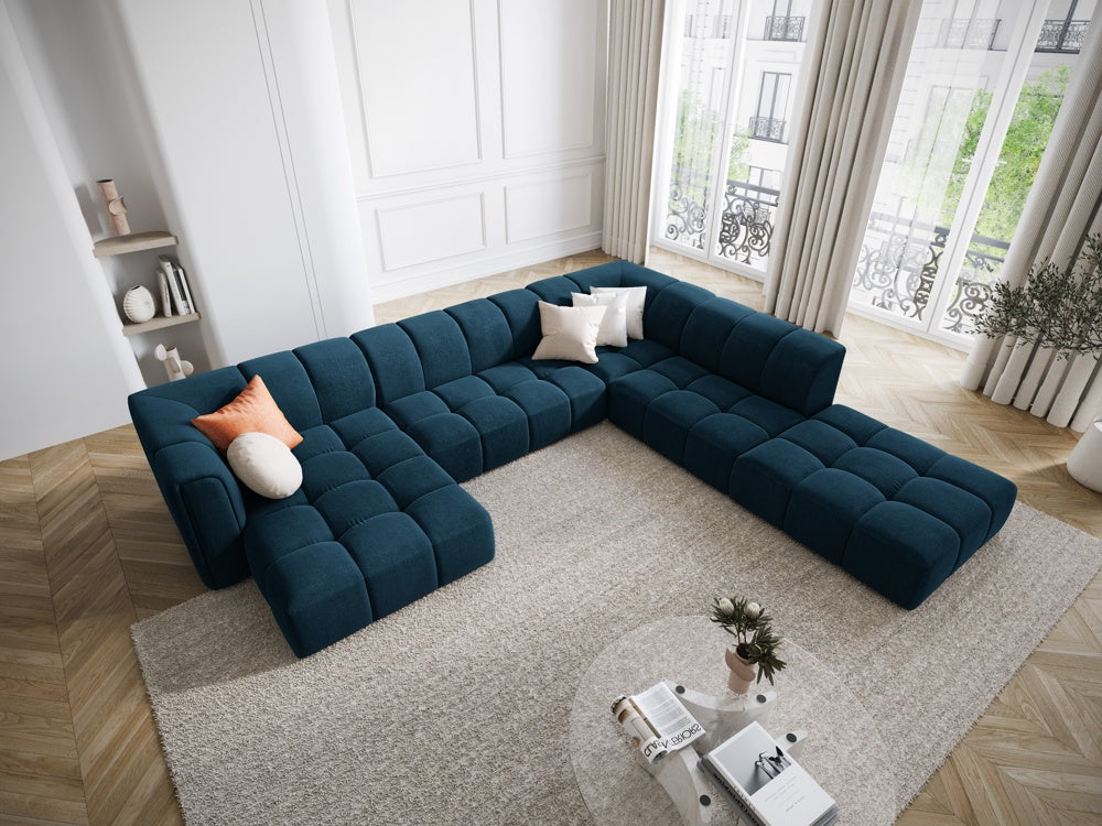 
Grosses Design Panorama-Sofa "Adams" - Chenille Königsblau / Lange Seite rechts