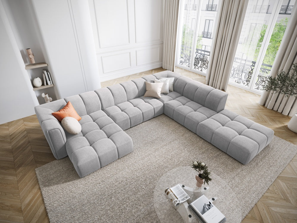 
Grosses Design Panorama-Sofa "Adams" - Chenille Hellgrau / Lange Seite rechts