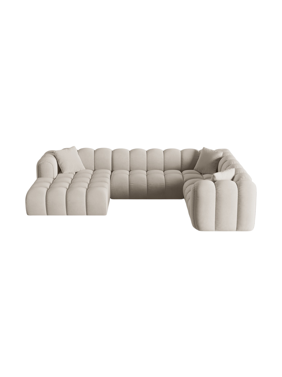 
6-Seater Designer Panoramic Sofa "Arden" - Velvet Ecru / long side right
