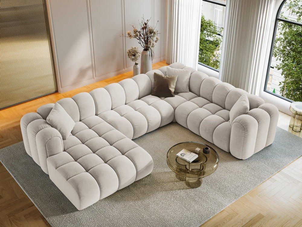 
6-Seater Designer Panoramic Sofa "Arden" - Velvet Ecru / long side right