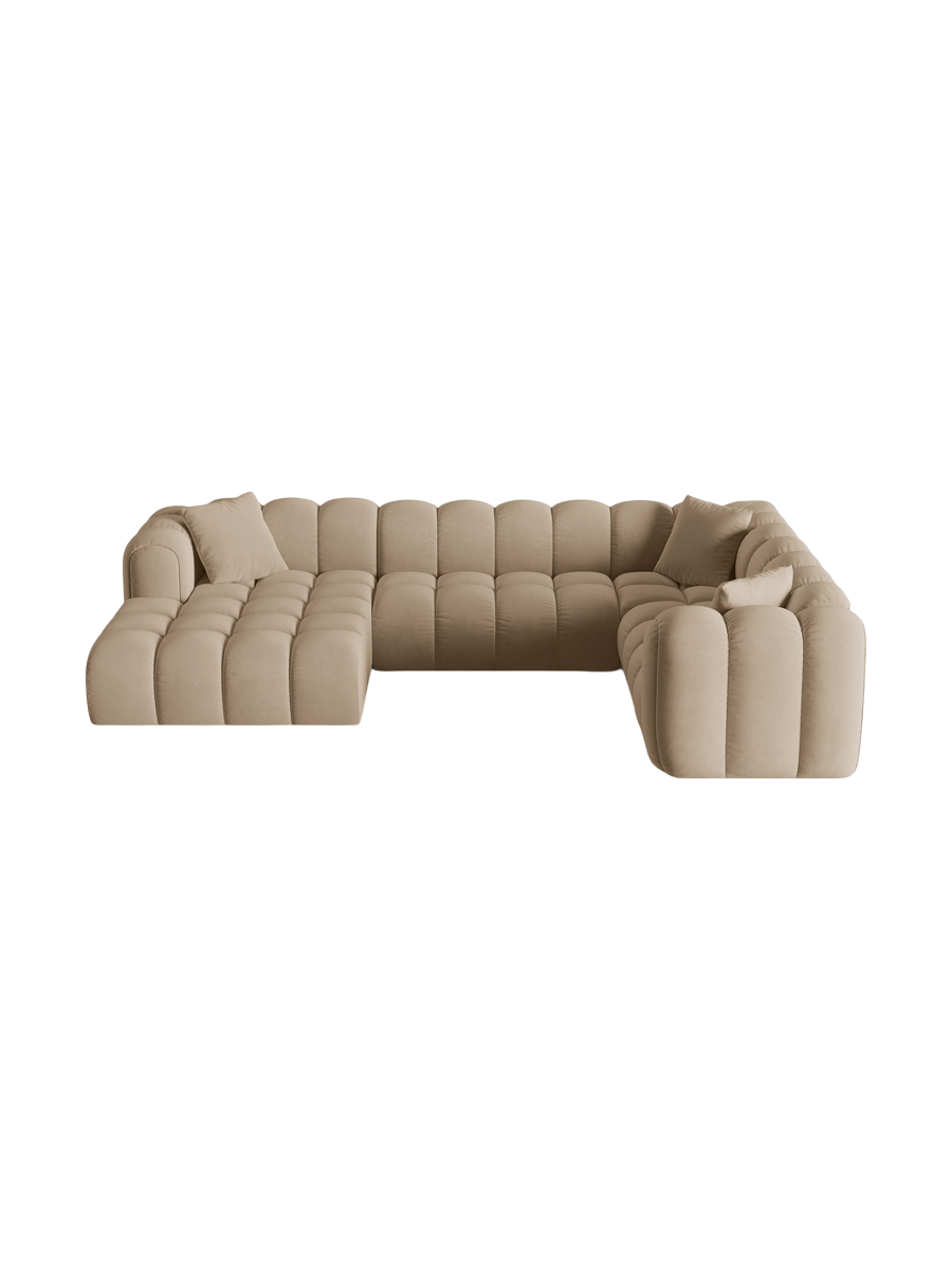 
6-Seater Designer Panoramic Sofa "Arden" - Velvet Sand / long side right