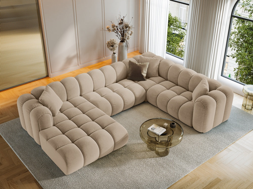 
6-Seater Designer Panoramic Sofa "Arden" - Velvet Sand / long side right