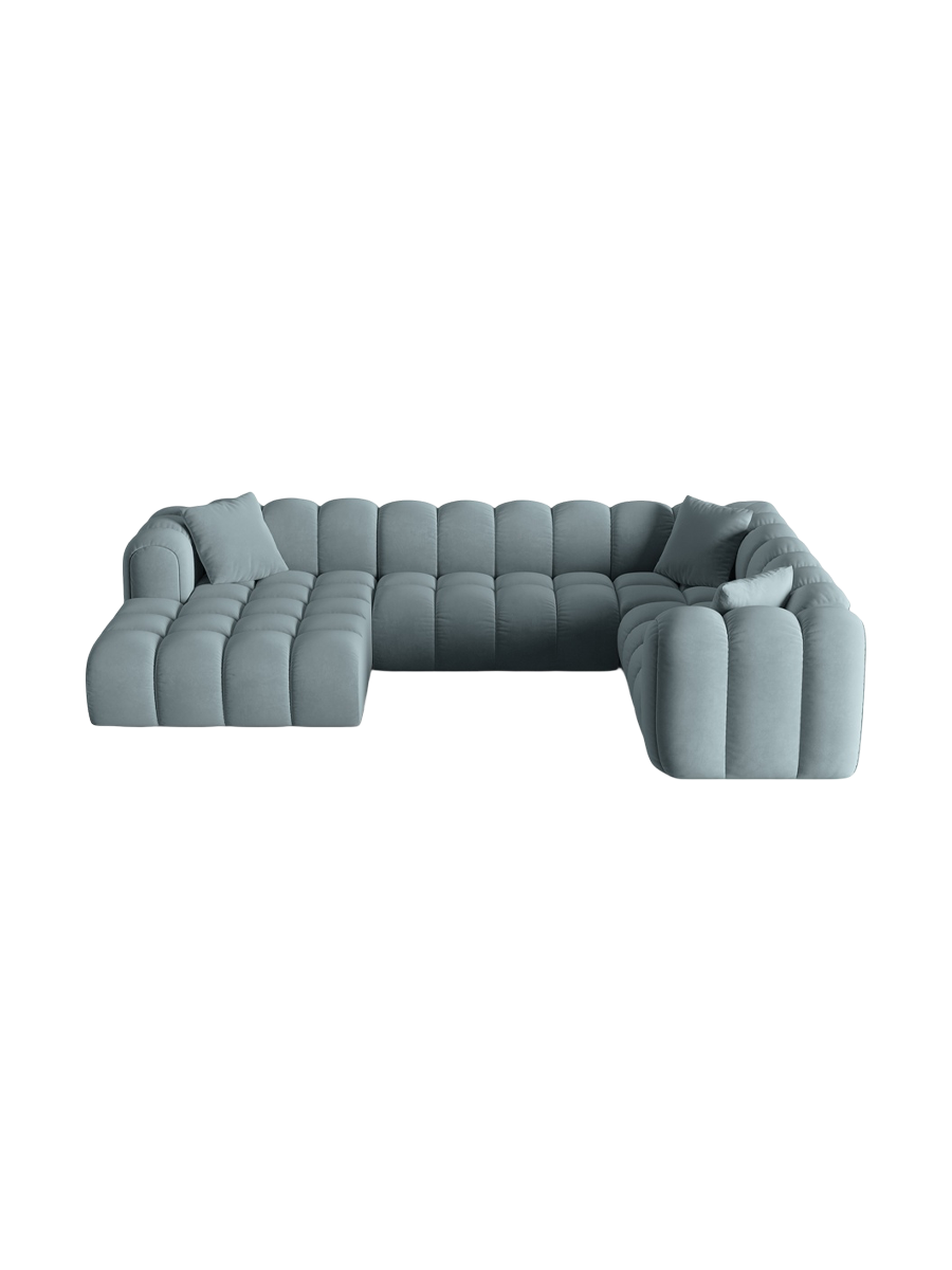 
6-Seater Designer Panoramic Sofa "Arden" - Velvet Light Blue / long side right