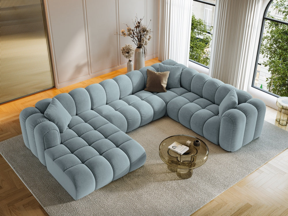 
6-Seater Designer Panoramic Sofa "Arden" - Velvet Light Blue / long side right