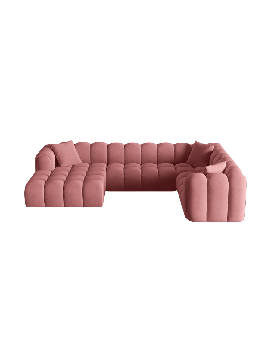 
6-Seater Designer Panoramic Sofa "Arden" - Velvet Flamingo Pink / long side right