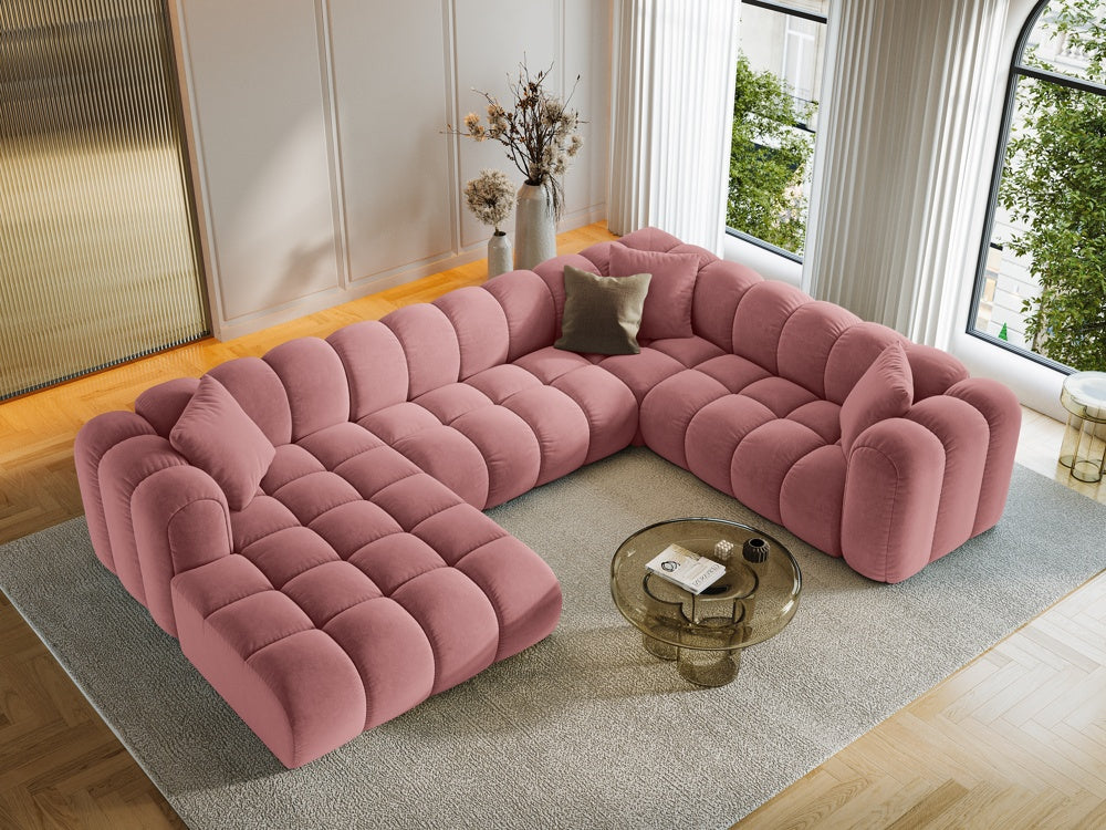 
6-Seater Designer Panoramic Sofa "Arden" - Velvet Flamingo Pink / long side right
