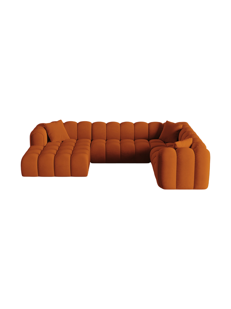 
6-Seater Designer Panoramic Sofa "Arden" - Velvet Terracotta / long side right