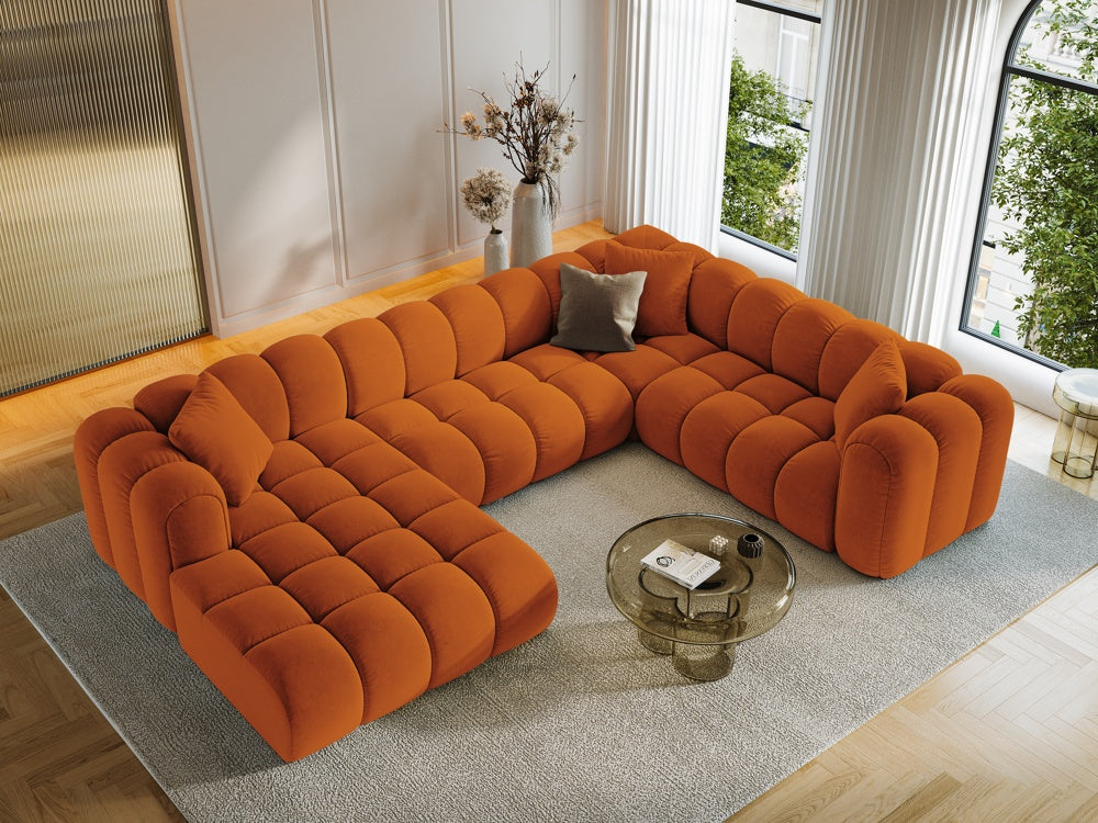 
6-Seater Designer Panoramic Sofa "Arden" - Velvet Terracotta / long side right