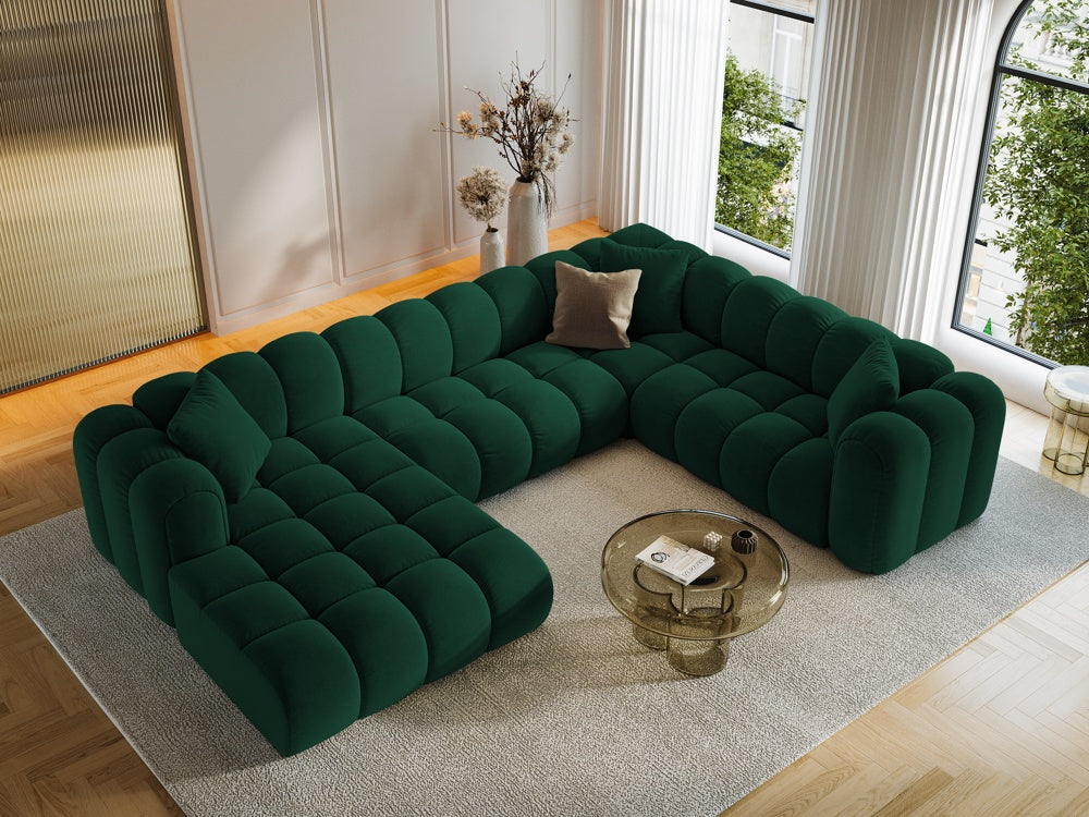 
6-Seater Designer Panoramic Sofa "Arden" - Velvet Bottle Green / long side right