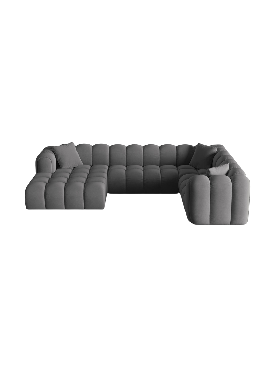 
6-Seater Designer Panoramic Sofa "Arden" - Velvet Grey / long side right