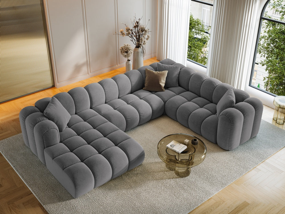 
6-Seater Designer Panoramic Sofa "Arden" - Velvet Grey / long side right