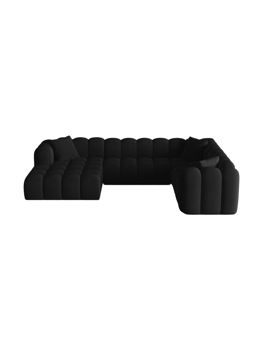 
6-Seater Designer Panoramic Sofa "Arden" - Velvet Black / long side right