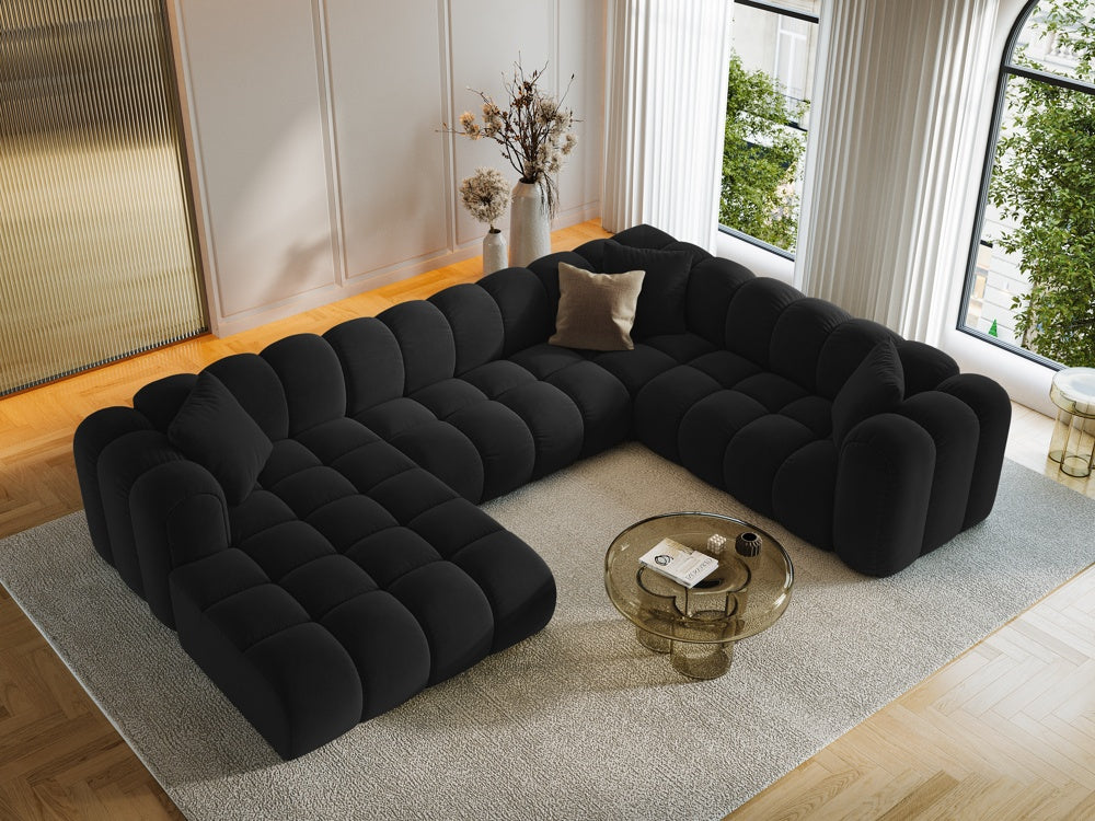 
6-Seater Designer Panoramic Sofa "Arden" - Velvet Black / long side right