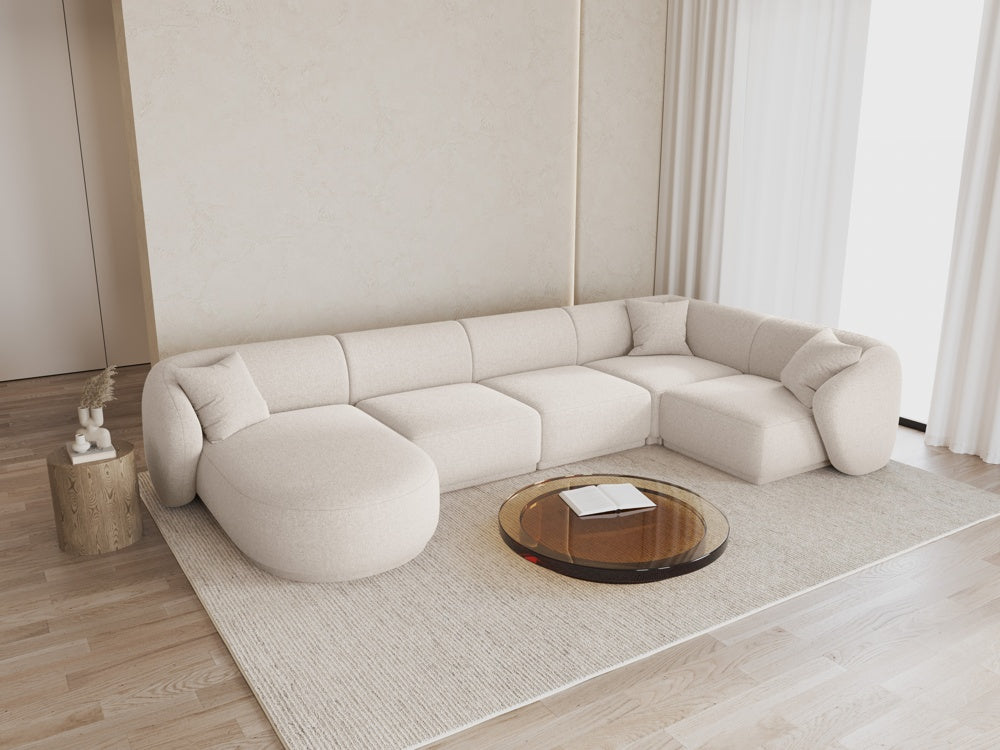 
Canapé panoramique design 6 places "Jane" - Chenille Beige Clair / Angle droit / méridienne gauche