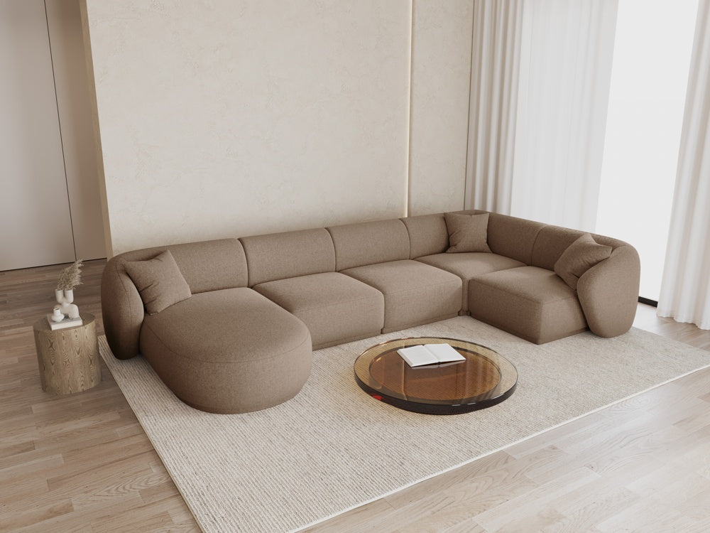 
Canapé panoramique design 6 places "Jane" - Chenille Cappuccino / Angle droit / méridienne gauche