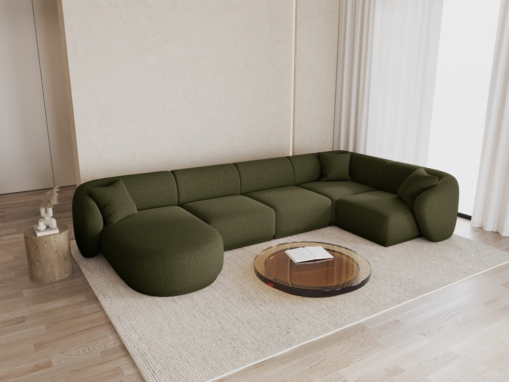 
Canapé panoramique design 6 places "Jane" - Chenille vert / Angle droit / méridienne gauche