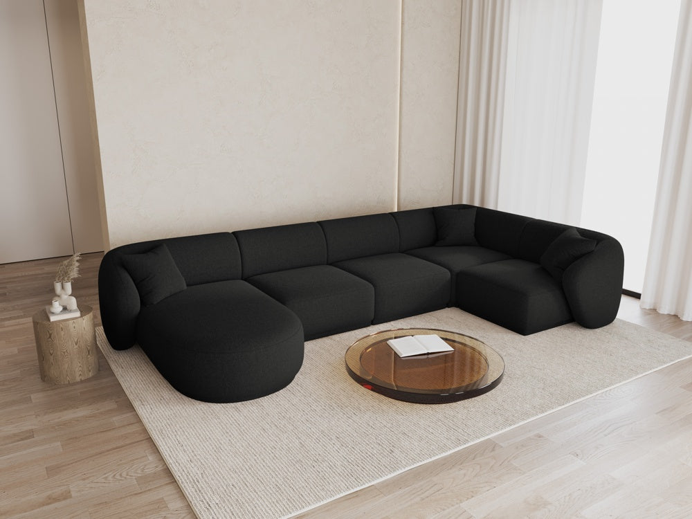 
Canapé panoramique design 6 places "Jane" - Chenille anthracite / Angle droit / méridienne gauche