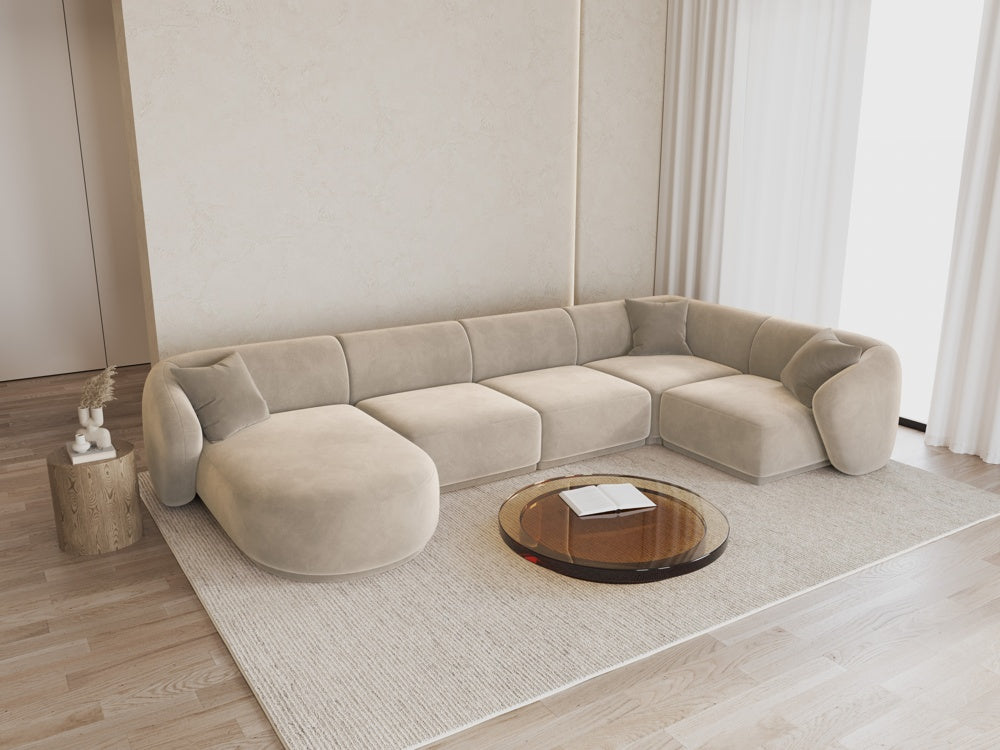 
Canapé panoramique design 6 places "Jane" - Velours Beige / Angle droit / méridienne gauche