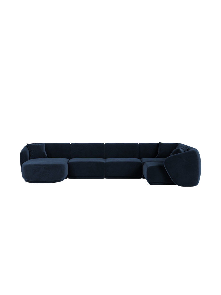 
Canapé panoramique design 6 places "Jane" - Velours bleu roi / Angle droit / méridienne gauche