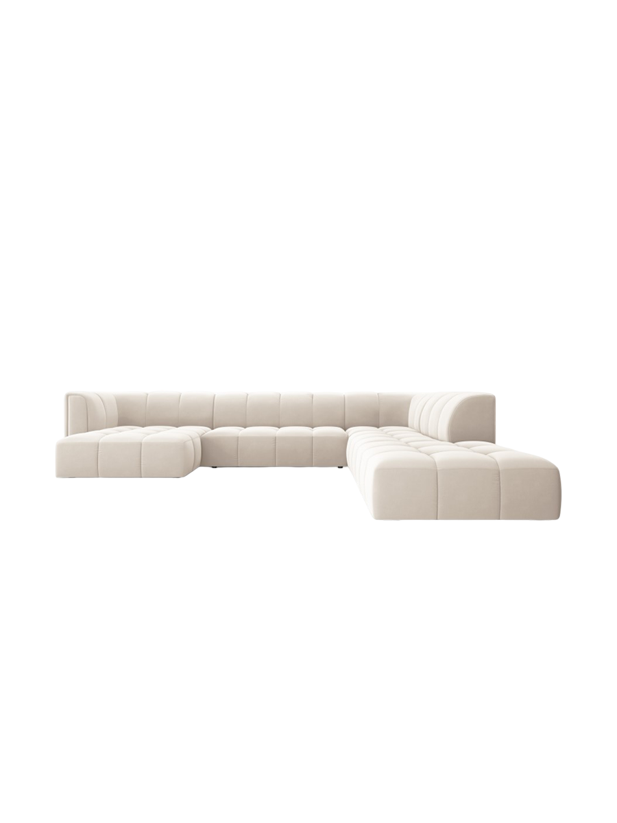 
Grosses Design Panorama-Sofa "Adams" - Samt Light Beige / Lange Seite rechts