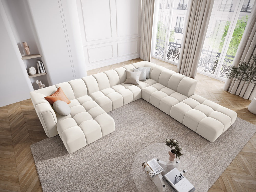 
Grosses Design Panorama-Sofa "Adams" - Samt Light Beige / Lange Seite rechts