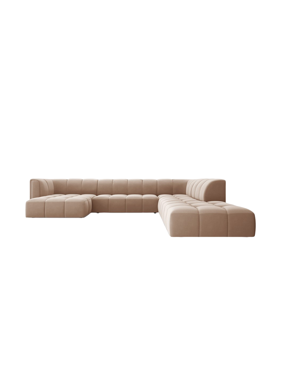 
Grosses Design Panorama-Sofa "Adams" - Samt  Beige / Lange Seite rechts