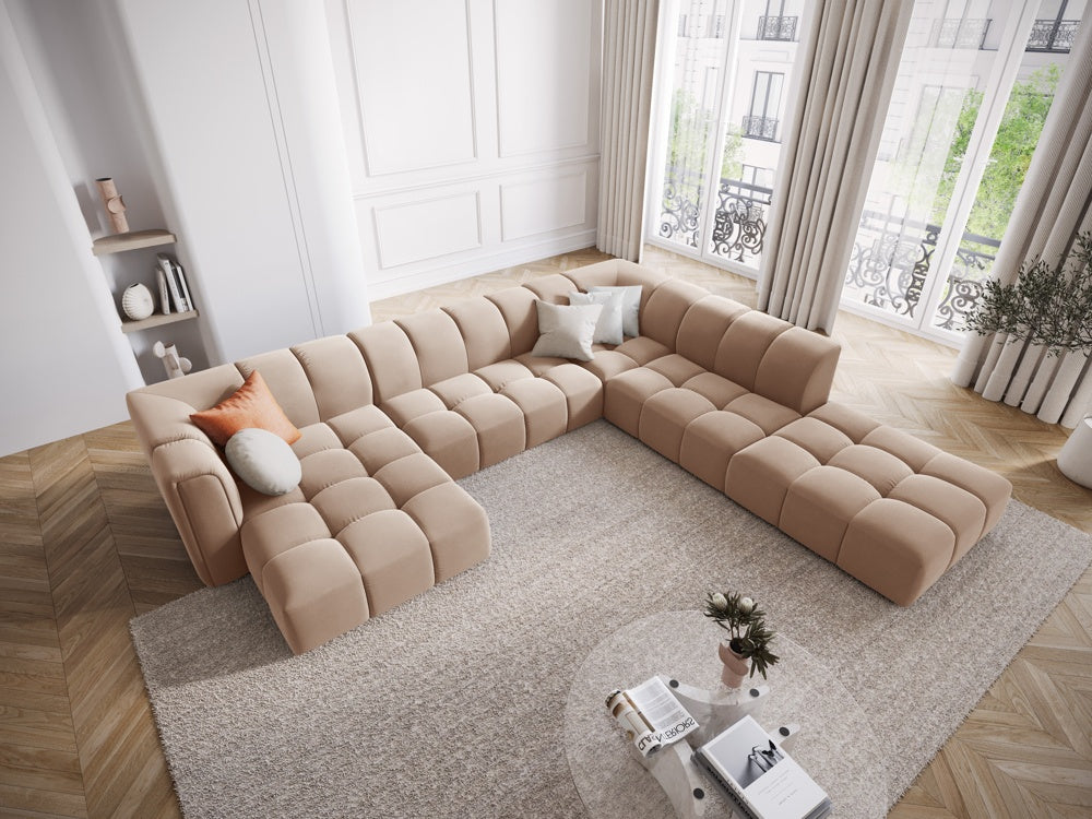 
Grosses Design Panorama-Sofa "Adams" - Samt  Beige / Lange Seite rechts