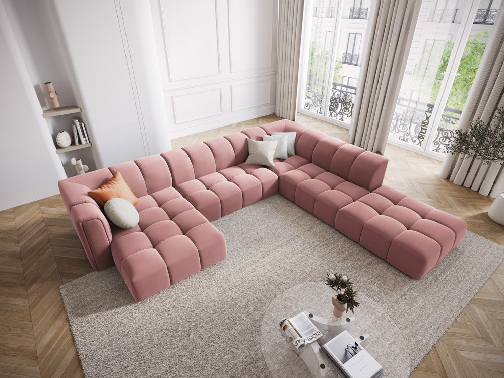 
Grosses Design Panorama-Sofa "Adams" - Samt  Rosa / Lange Seite rechts
