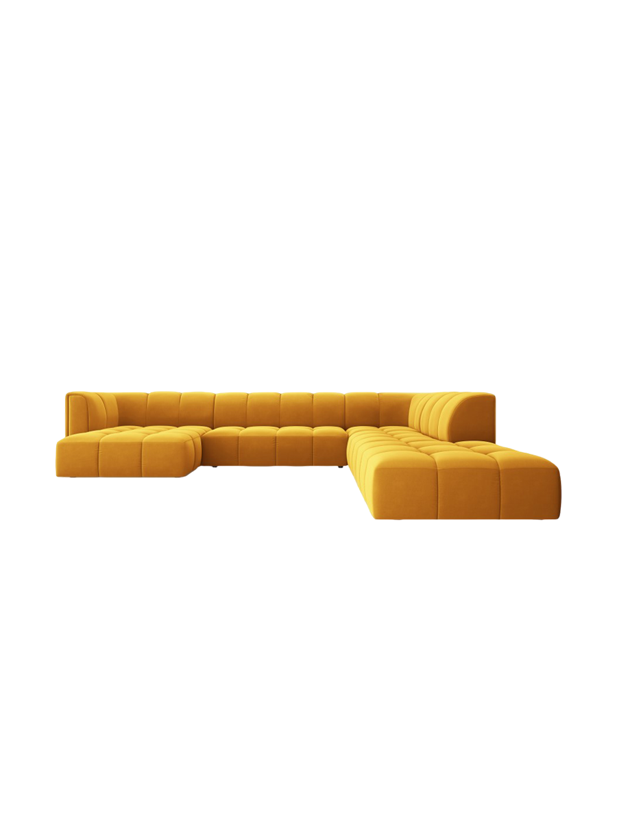 
Grosses Design Panorama-Sofa "Adams" - Samt Senfgelb / Lange Seite rechts