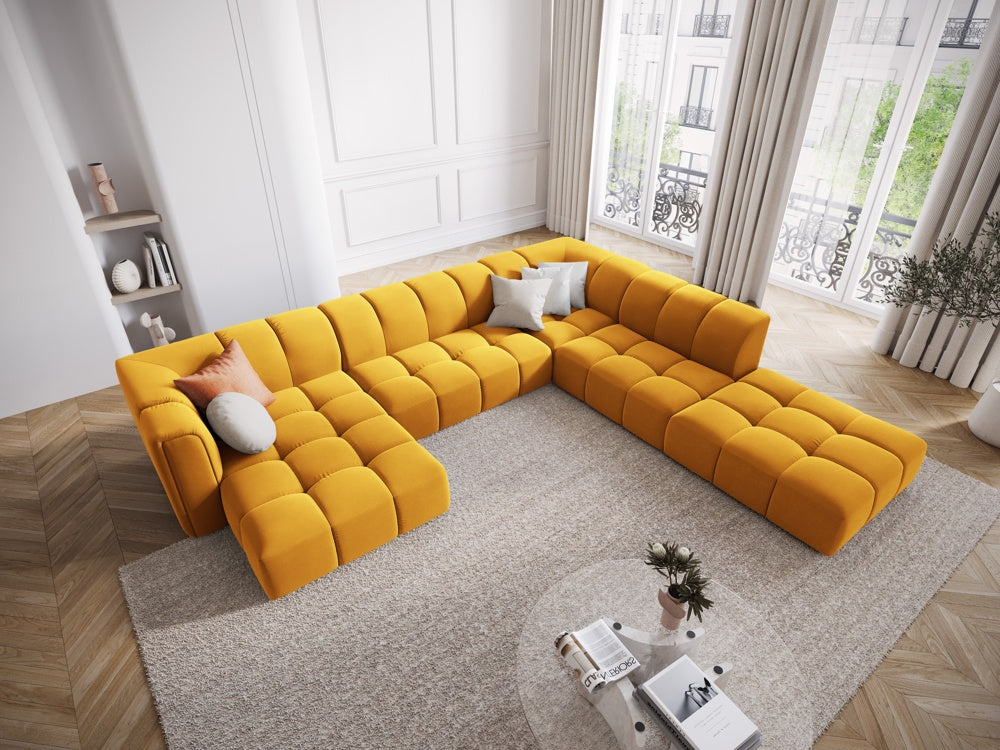 
Grosses Design Panorama-Sofa "Adams" - Samt Senfgelb / Lange Seite rechts