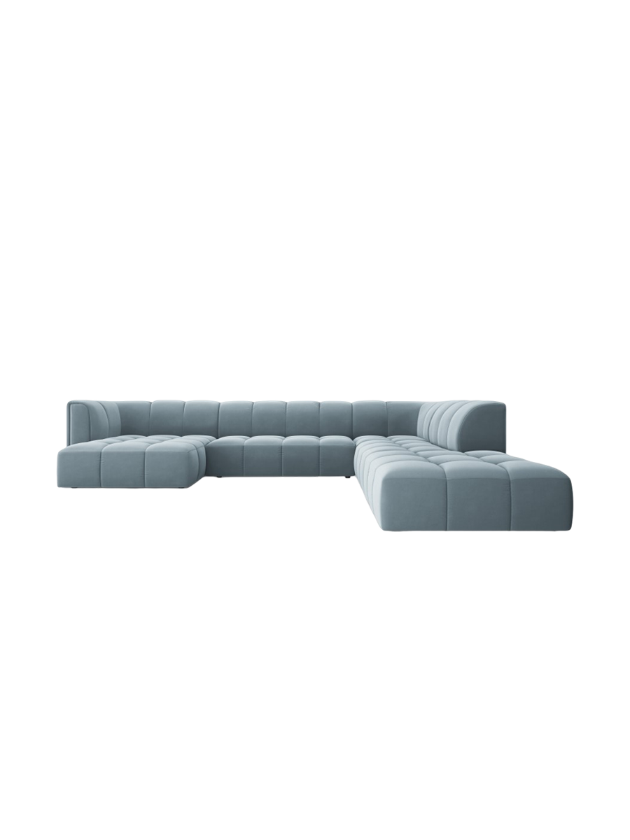 
Grosses Design Panorama-Sofa "Adams" - Samt Hellblau / Lange Seite rechts