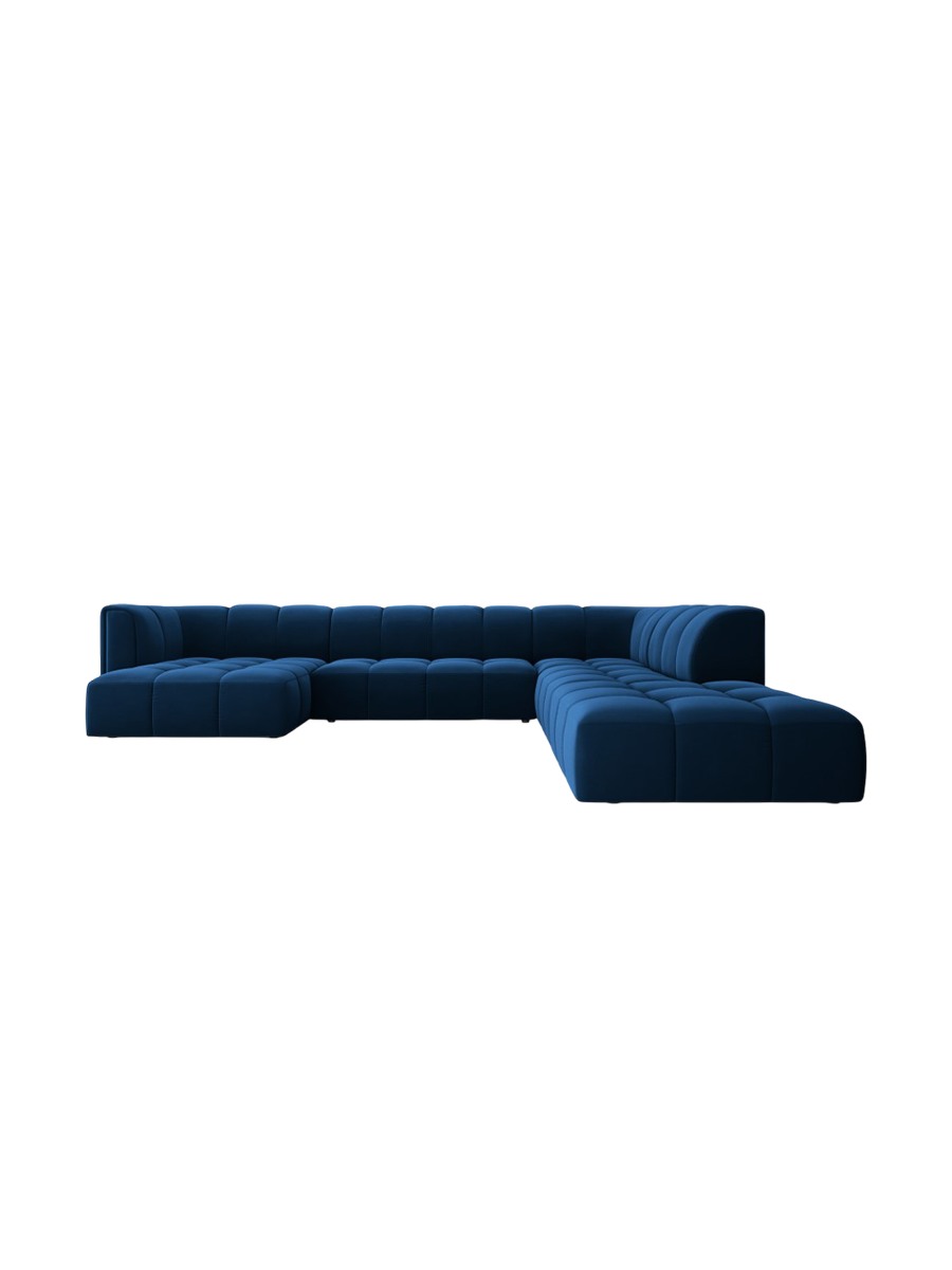 
Grosses Design Panorama-Sofa "Adams" - Samt Königsblau / Lange Seite rechts