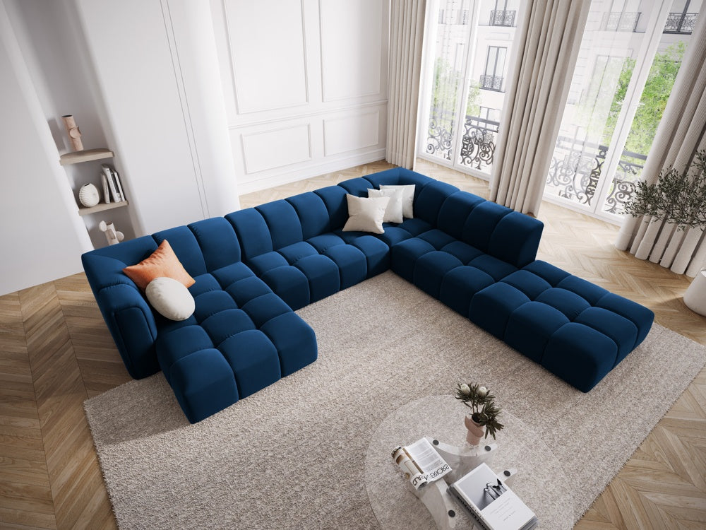 
Grosses Design Panorama-Sofa "Adams" - Samt Königsblau / Lange Seite rechts