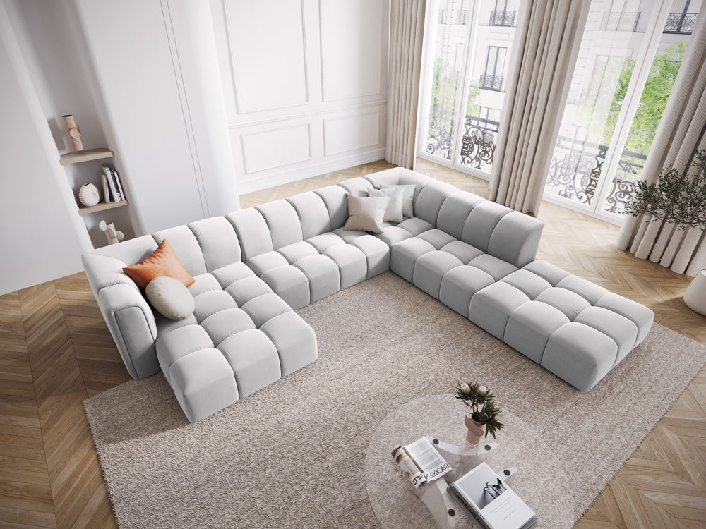 
Grosses Design Panorama-Sofa "Adams" - Samt Silver / Lange Seite rechts