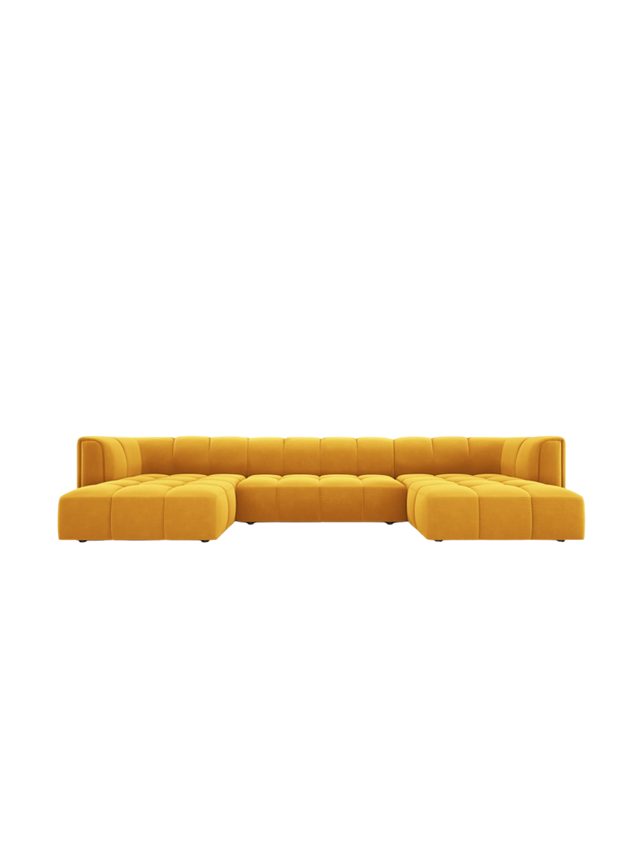 
Design Panorama-Sofa "Adams" - Samt Senfgelb