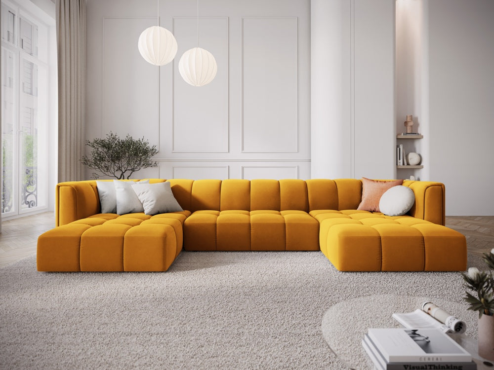 
Design Panorama-Sofa "Adams" - Samt Senfgelb