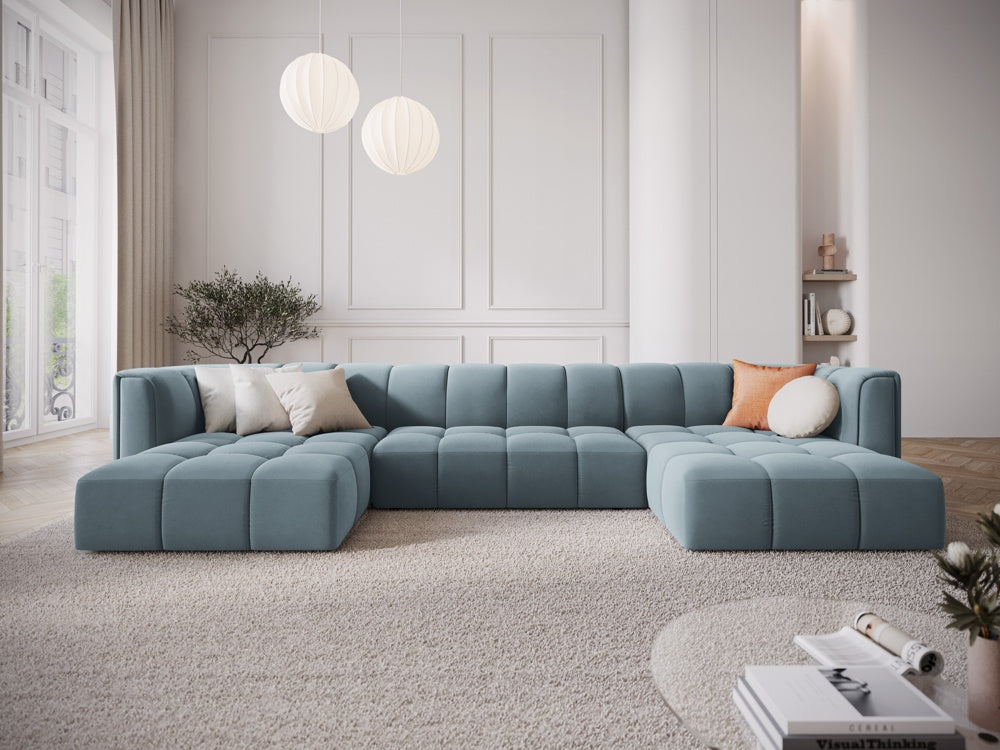 
Design Panorama-Sofa "Adams" - Samt Hellblau