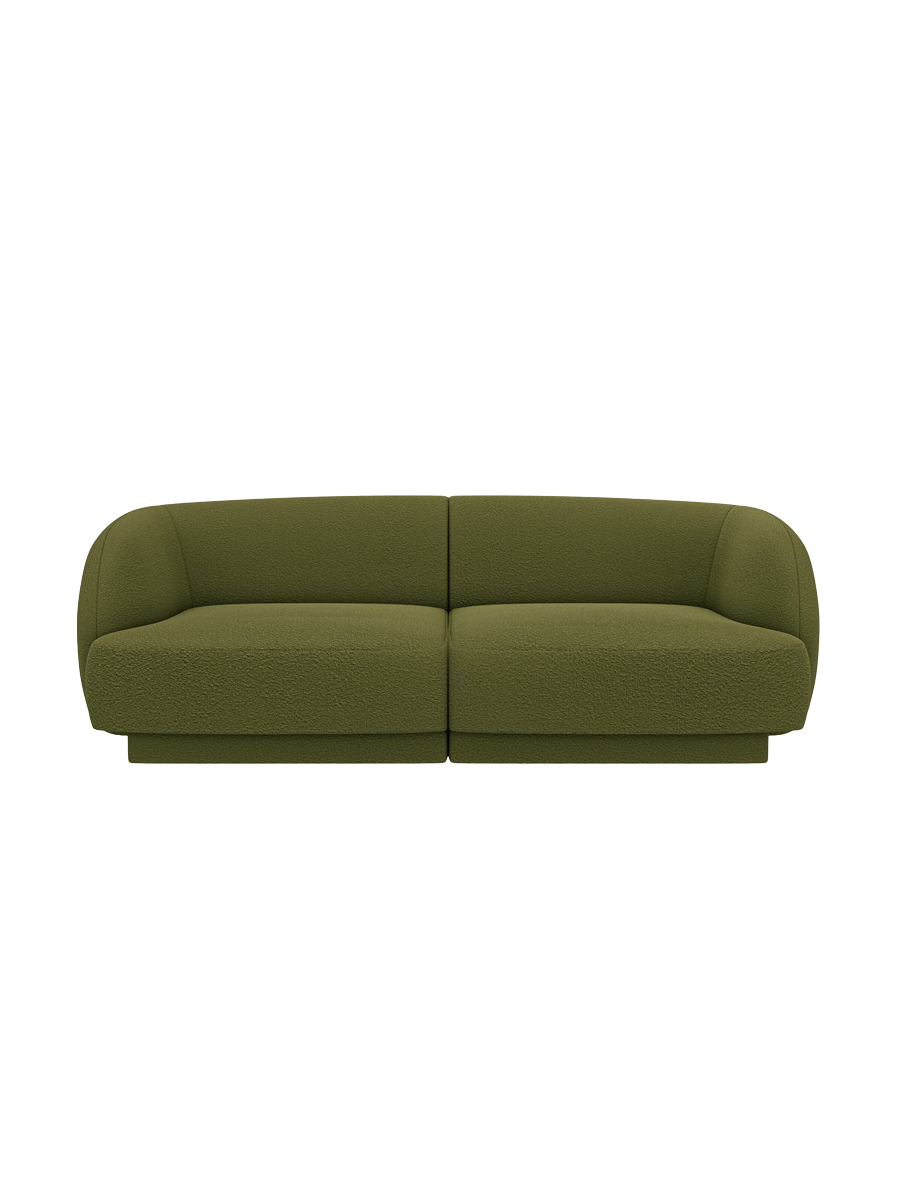 
Modulares Design Sofa „Miley“ (2-Sitzer) - Bouclé Olivgrün