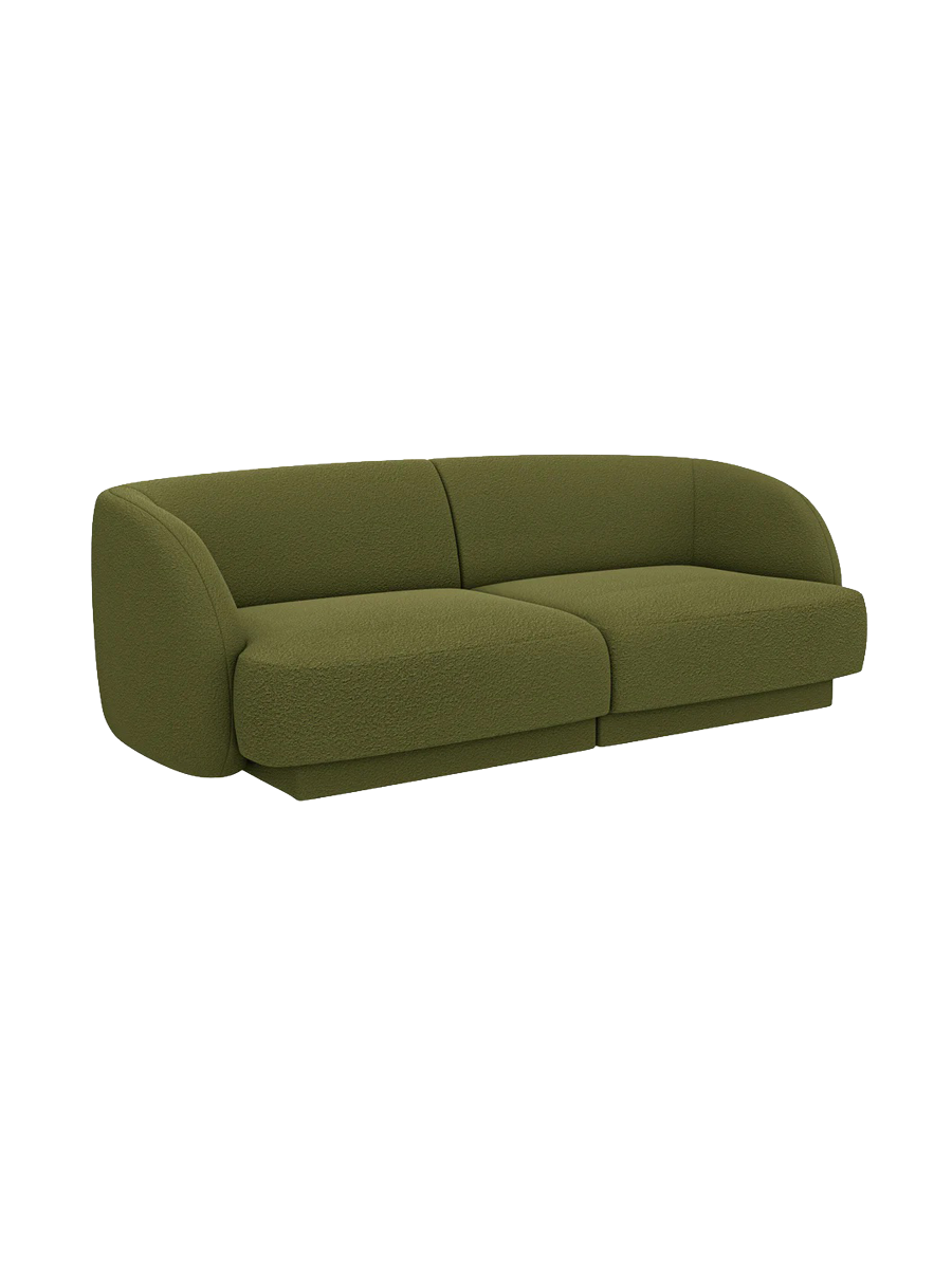 
Modulares Design Sofa „Miley“ (2-Sitzer) - Bouclé Olivgrün