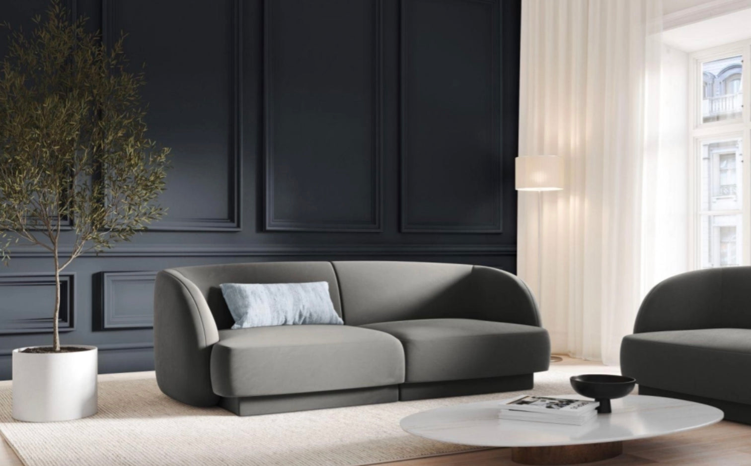 
Modulares Design Sofa „Miley“ (2-Sitzer) - Samt Hellgrau
