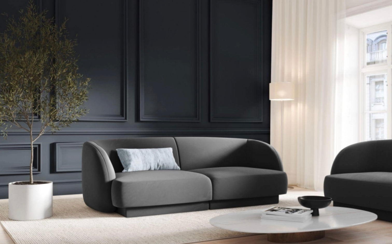 
Modulares Design Sofa „Miley“ (2-Sitzer) - Samt Grau