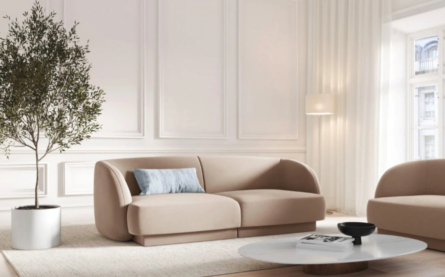 
Modulares Design Sofa „Miley“ (2-Sitzer) - Samt Cappuccino