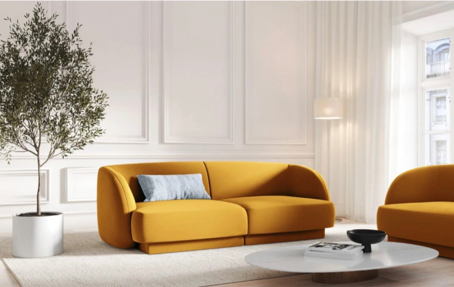 
Modulares Design Sofa „Miley“ (2-Sitzer) - Samt Senfgelb