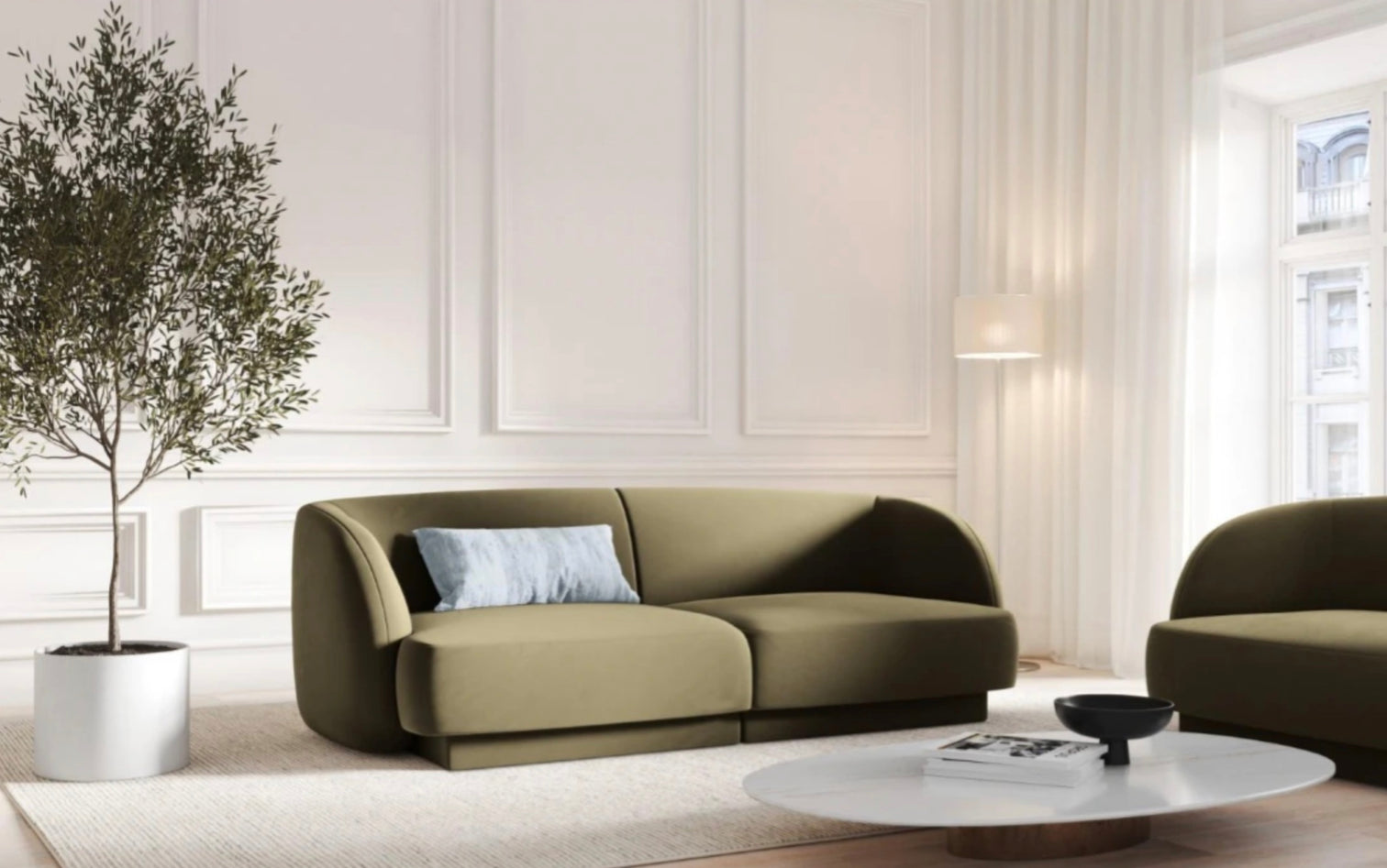 
Modulares Design Sofa „Miley“ (2-Sitzer) - Samt Grün