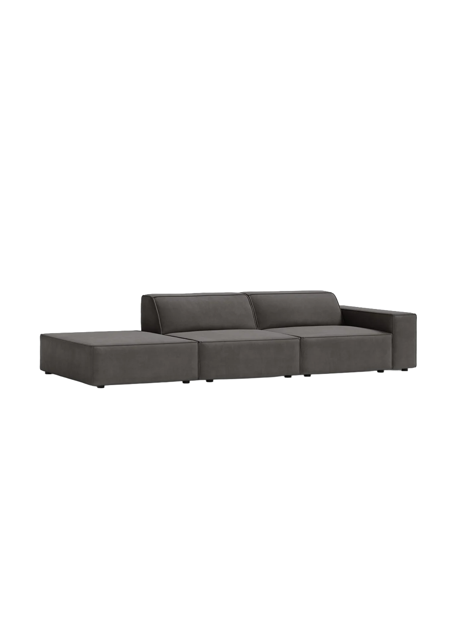 
3-Sitzer Design Sofa „Jodie“ mit Ottomane - Samtbezug Hellgrau / Ottomane Links