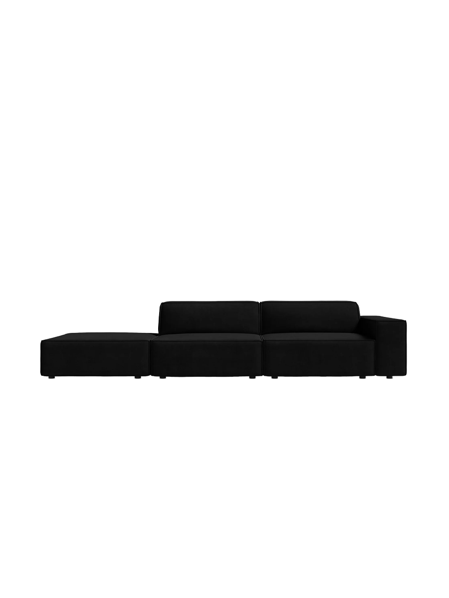 
3-Sitzer Design Sofa „Jodie“ mit Ottomane - Samtbezug Schwarz / Ottomane Links