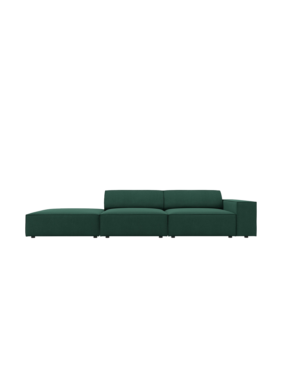 
3-Sitzer Design Sofa „Jodie“ mit Ottomane - Strukturstoff Grün / Ottomane Links