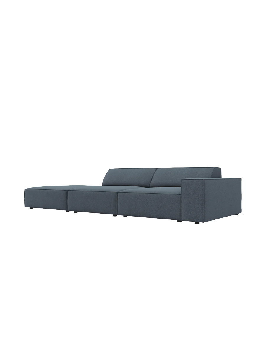 
3-Sitzer Design Sofa „Jodie“ mit Ottomane - Strukturstoff Blau / Ottomane Links