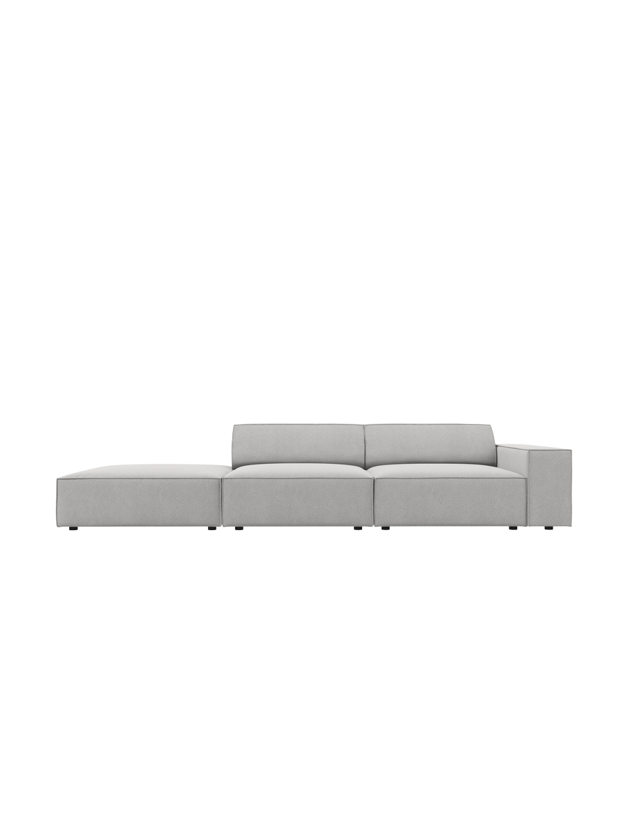
3-Sitzer Design Sofa „Jodie“ mit Ottomane - Strukturstoff Hellgrau / Ottomane Links