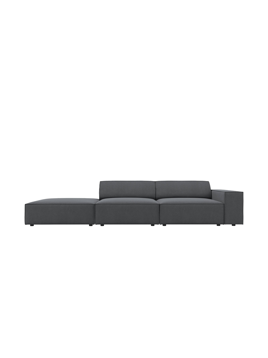 
3-Sitzer Design Sofa „Jodie“ mit Ottomane - Strukturstoff Dunkelgrau / Ottomane Links